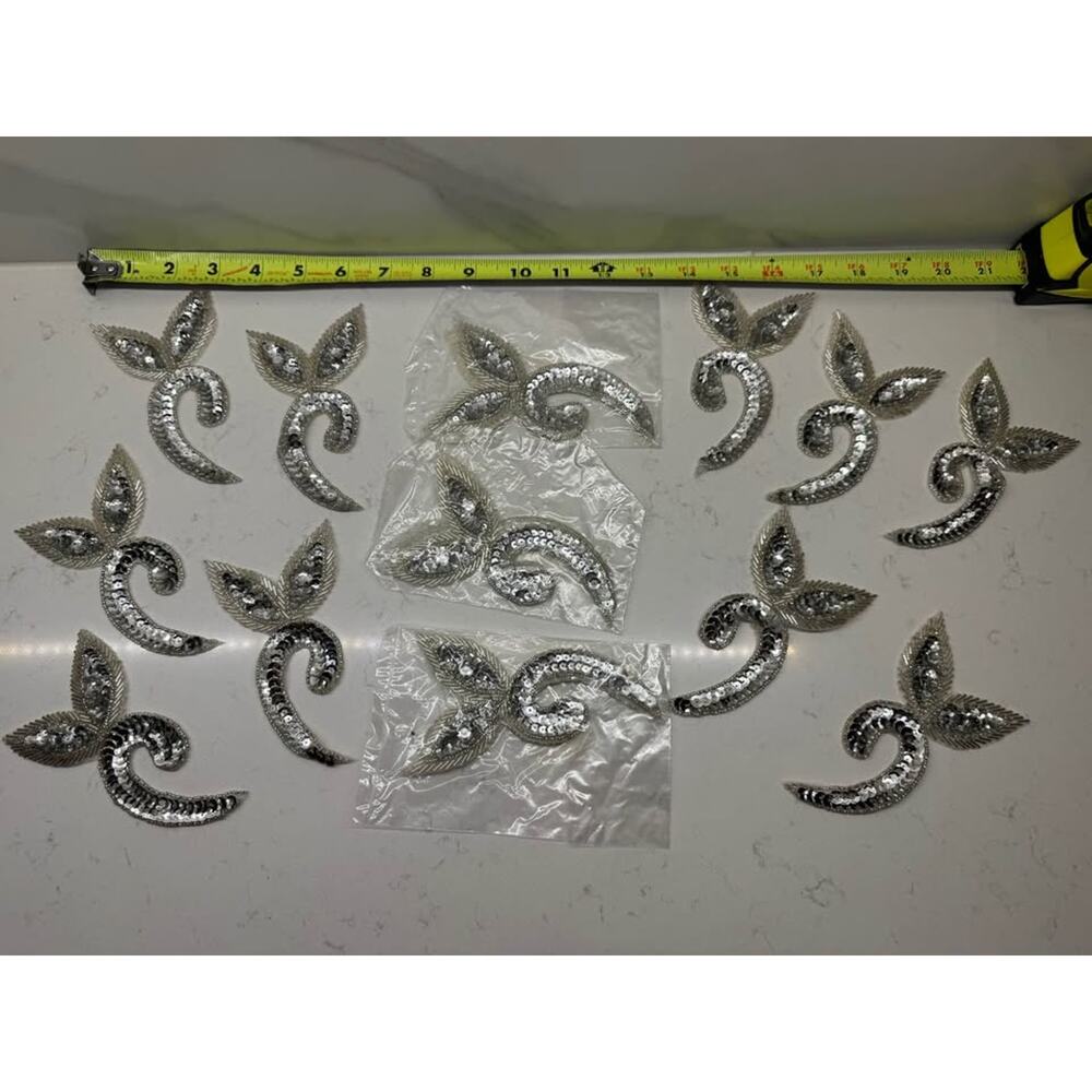 Vintage New Silver Emblem Sequin Applique Patch Sewing Costume - lot of 16
